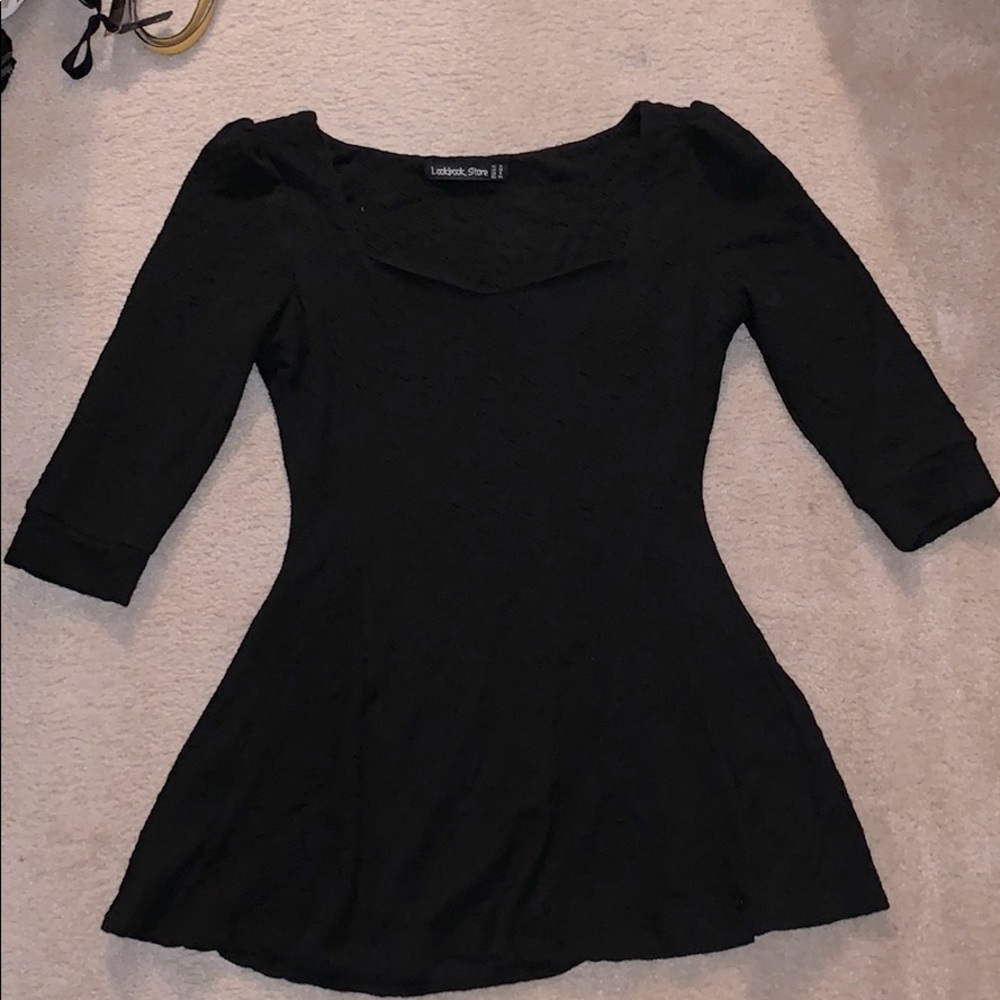 Black, low cut fit and flare shirt